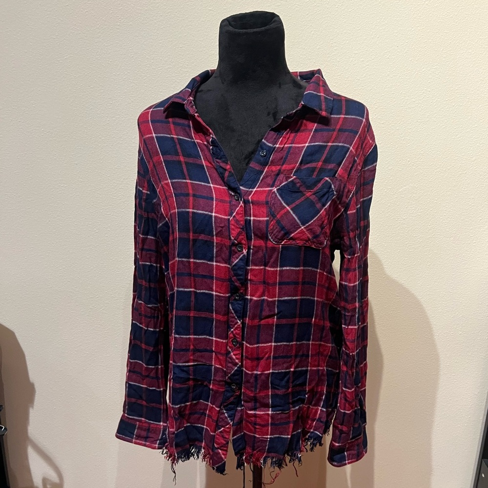 Max Jeans Red and Blue Plaid Button Down Shirt